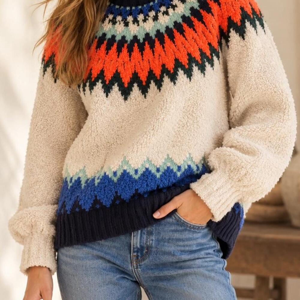 Anthropologie Pilcro Fair Isle Bouclé Turtleneck Sweater – Medium